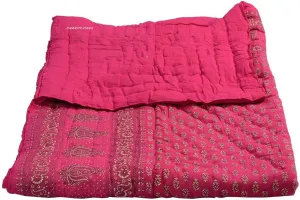 Namaste India Rajasthani Traditional Light Weight Pure Cotton Single Bed Soft Gold Print Jaipuri AC Quilt/Razai (Size 55X85 inches) Pink Color