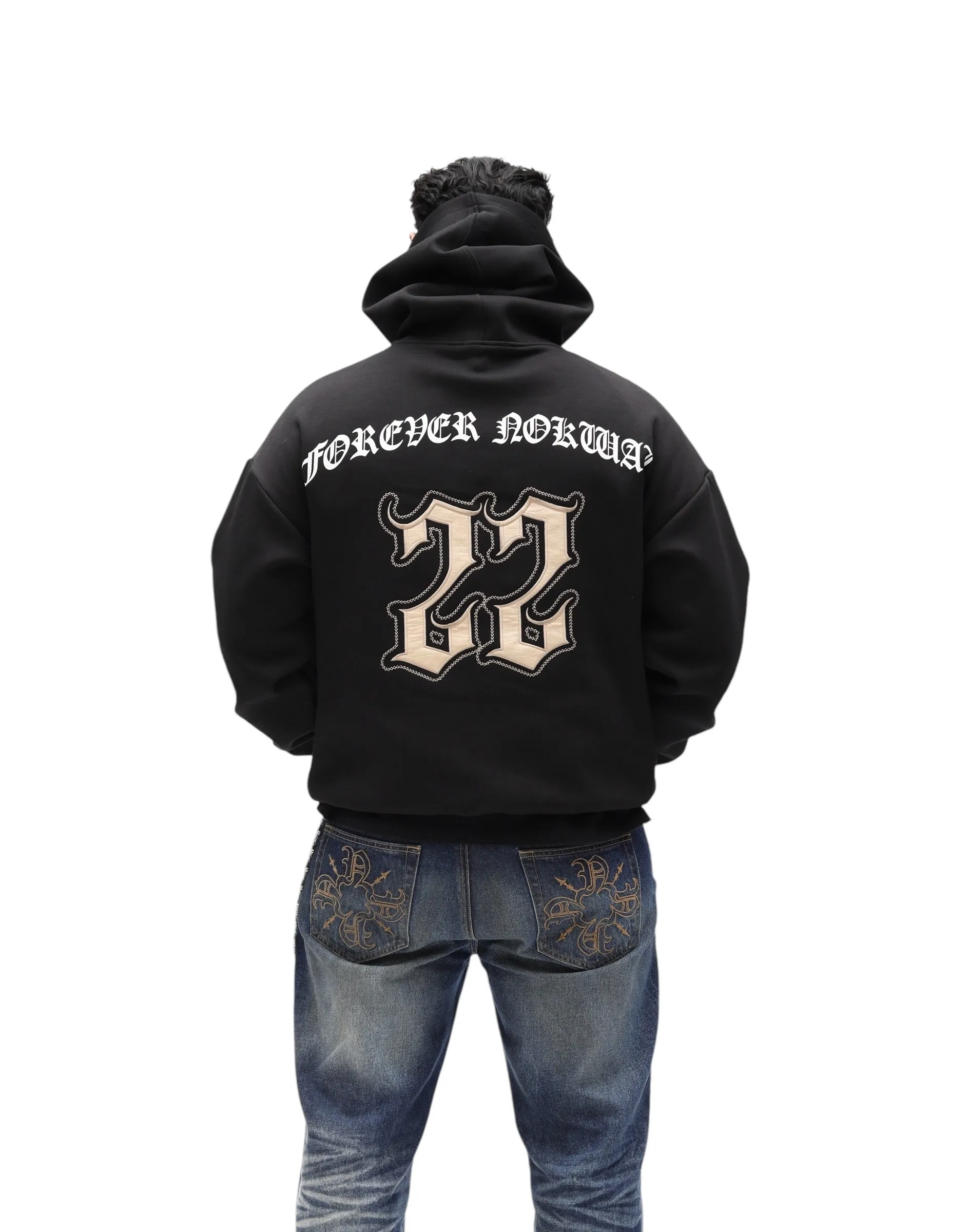 Oversize Monogram Patch Hoodie - Black