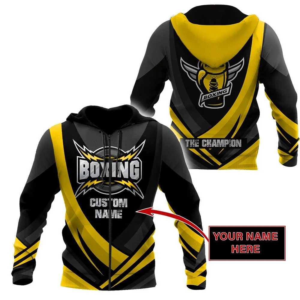 Personalized Name Boxing The Champion Yellow 3D Sweatshirt Hoodie Christmas Shirt