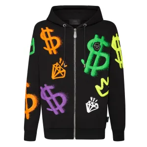 Philipp Plein Black Dollar Hooded Sweatjacket