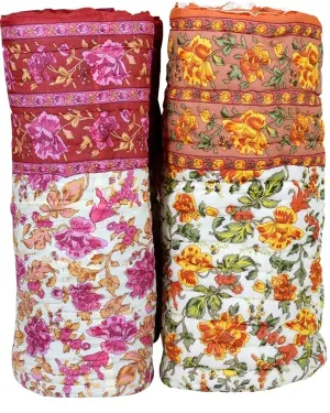 Rajasthani/Jaipuri/Traditional Pure Organic Cotton Quilt Jaipuri Razai Ac Blanket with Floral Design Single Bed Reversible (Both Sided) Jaipuri Rajai, Quilt 60 X 90 Inch,