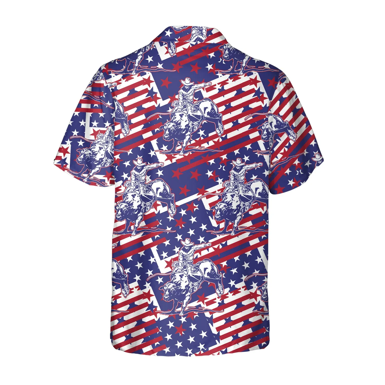 Rodeo Bull Rider Patriotic American Flag Hawaiian Shirt , Cowboys Button Down Summer Beach Dress Shirts