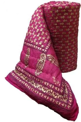 S J Jaipur Rajai Galaxy Rajasthan Traditional Cotton Sanganeri Gold Print Jaipuri Single Bed Quilt (Pink)