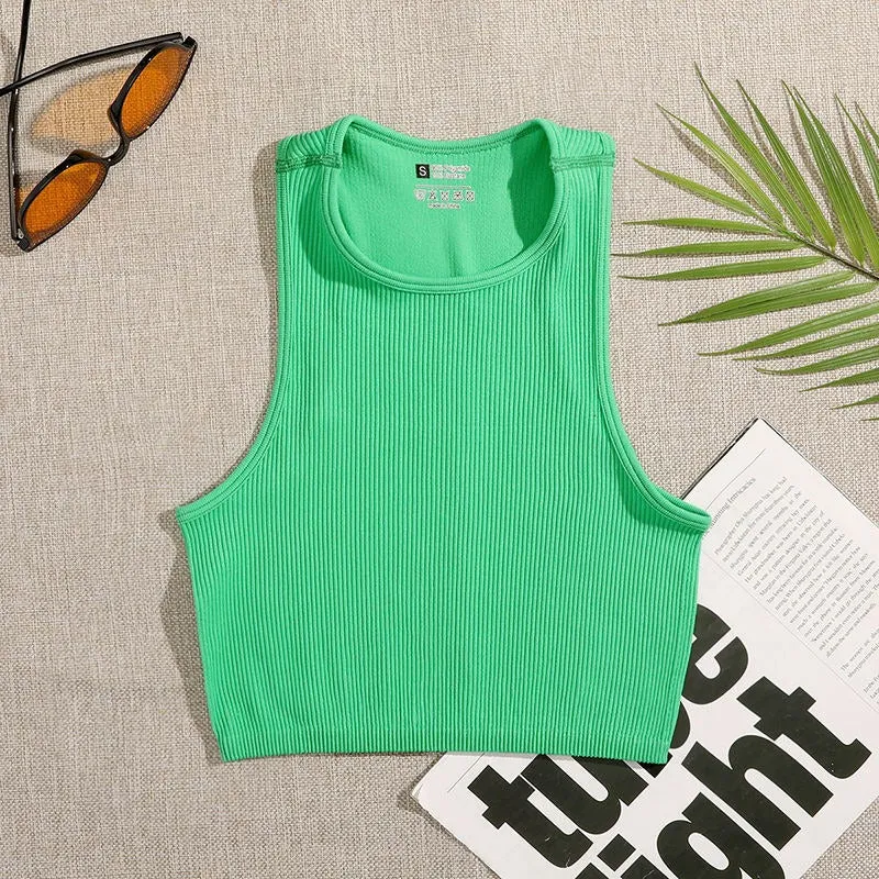 Seamless and Elastic Rib-Knit Sleeveless Everyday Crop Tops