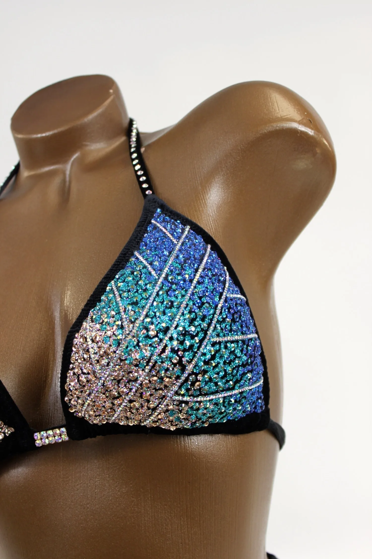 Shimmery Crystal AB Lines Figure Competition Suit