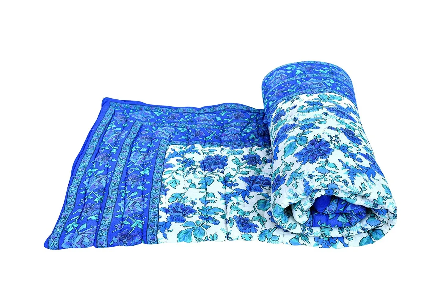 SIBLEY Jaipuri Light Weight Pure Cotton Traditional Rajasthani Print Blue Colour Single Bed Quilt/Razai/Blanket (Indigo Blue)