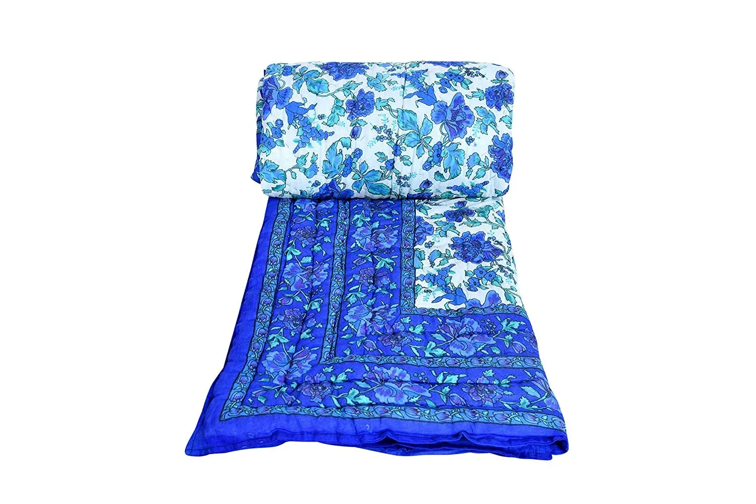 SIBLEY Jaipuri Light Weight Pure Cotton Traditional Rajasthani Print Blue Colour Single Bed Quilt/Razai/Blanket (Indigo Blue)