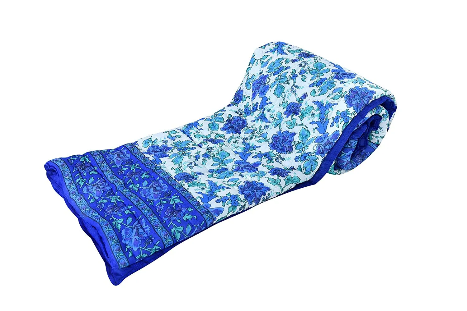 SIBLEY Jaipuri Light Weight Pure Cotton Traditional Rajasthani Print Blue Colour Single Bed Quilt/Razai/Blanket (Indigo Blue)