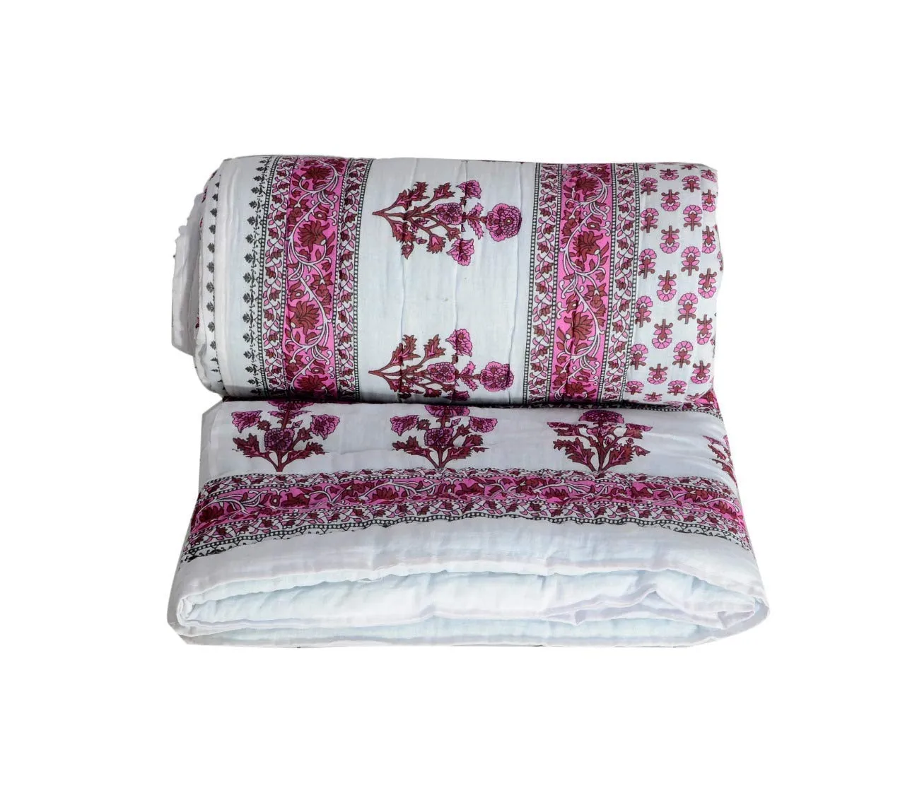 SIBLEY Single Bed Jaipuri Razai Reversible Cotton Blanket Ac Quilt Soft Light Weight Rajasthani Traditional Cotton Comforter Rajai Quilt (60 X 90 Inch) Pink