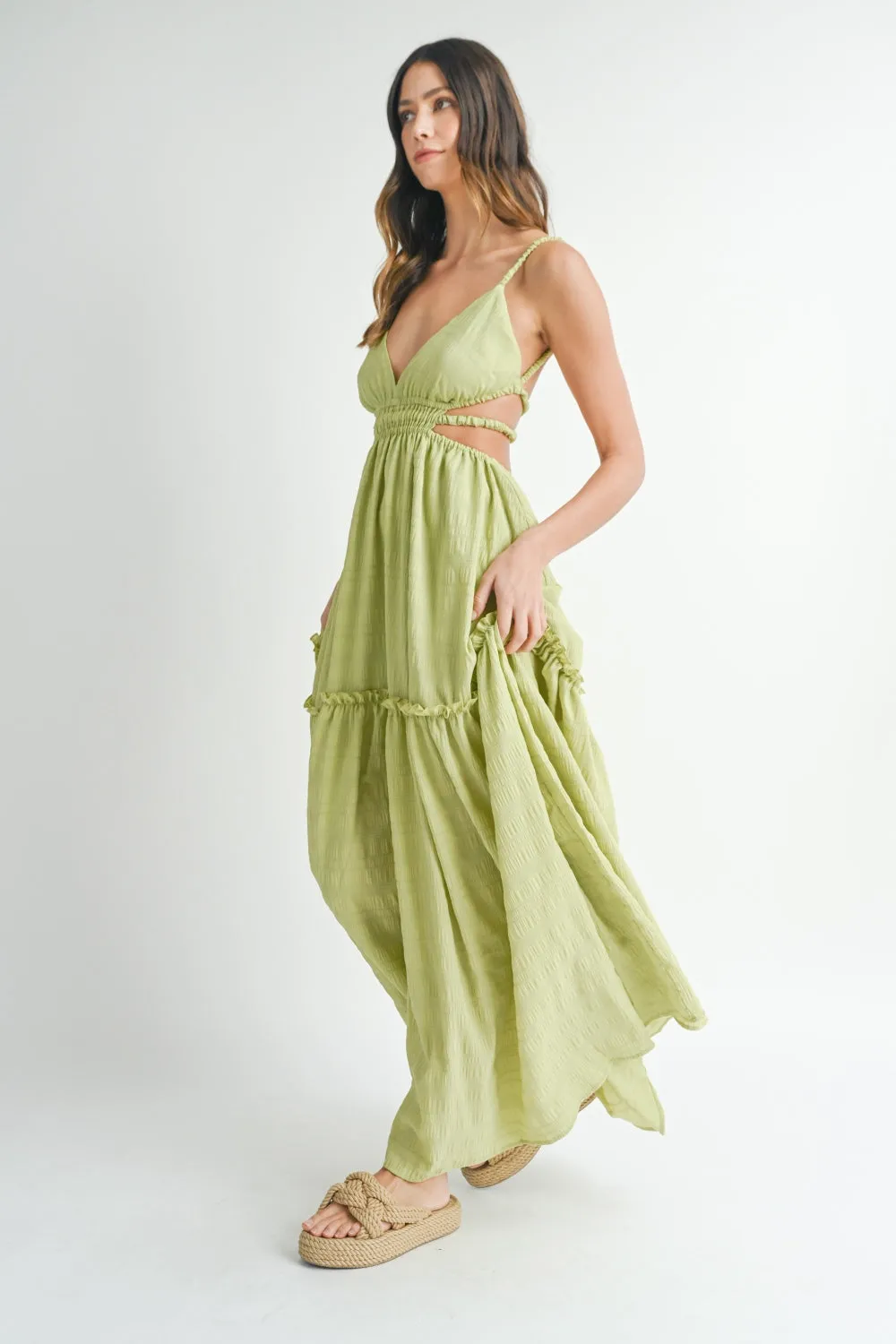 TEEK - Sage Cutout Waist Backless Maxi Dress