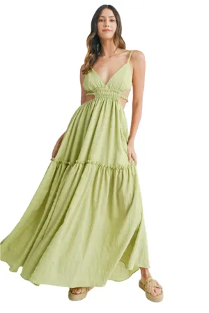 TEEK - Sage Cutout Waist Backless Maxi Dress