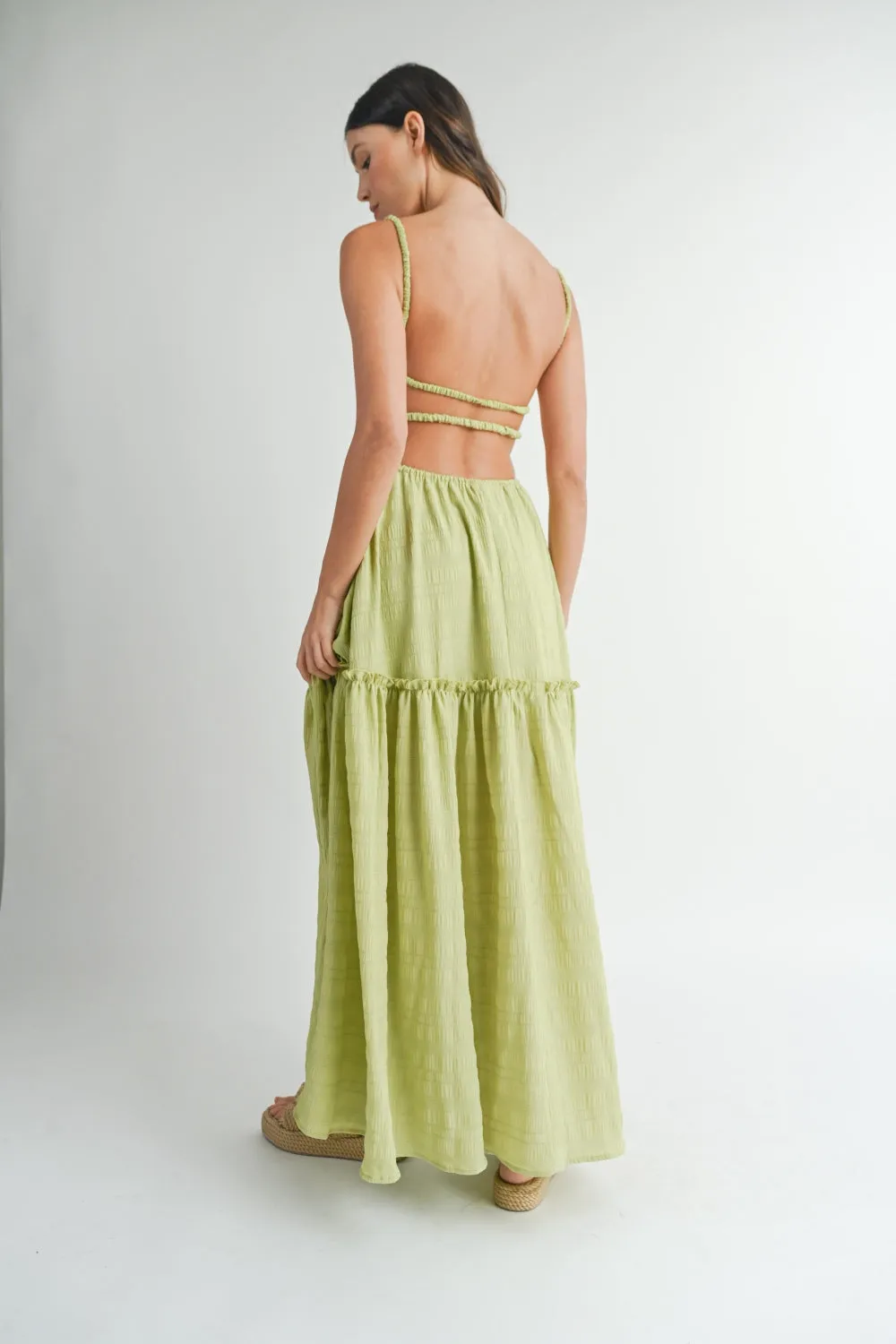 TEEK - Sage Cutout Waist Backless Maxi Dress