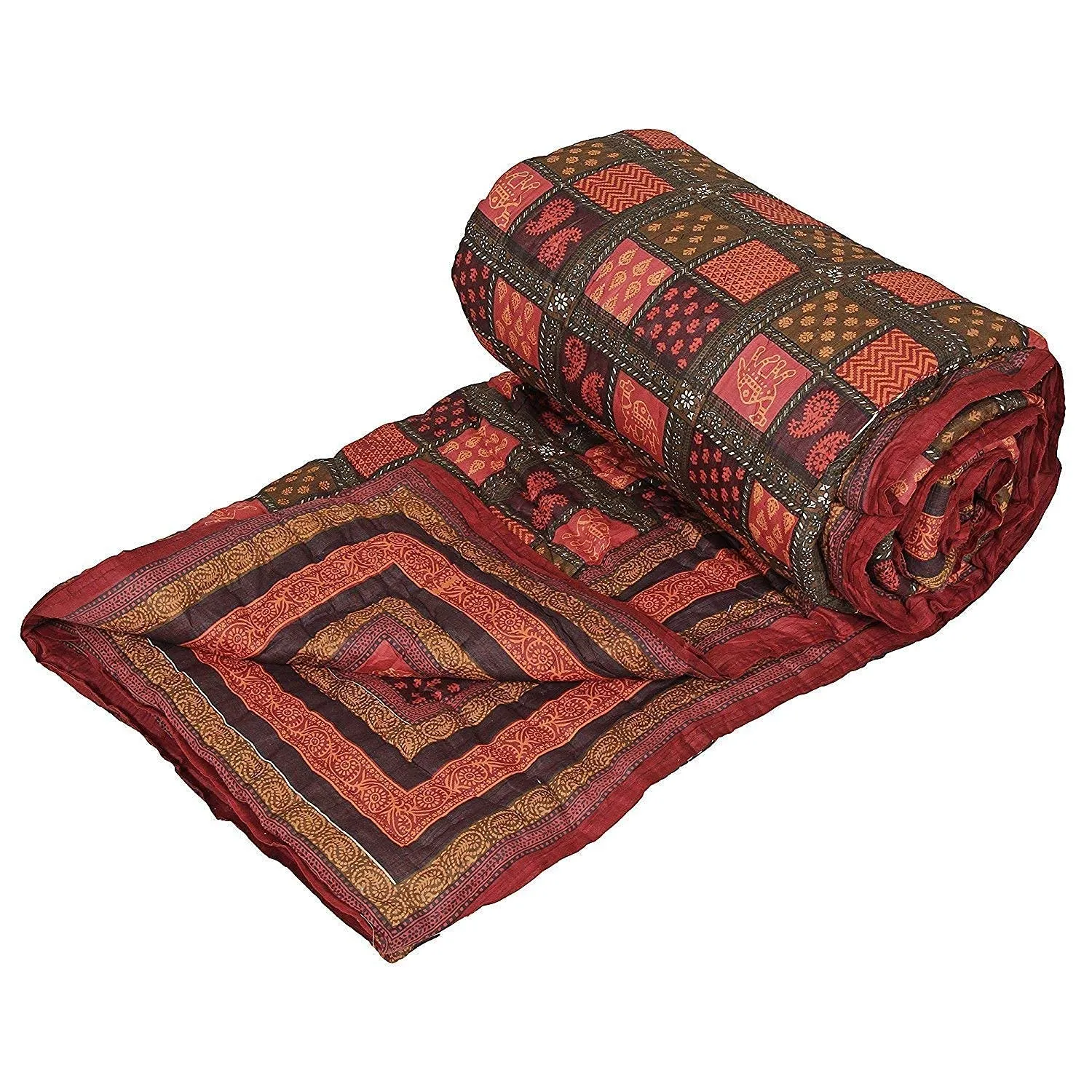 THROW KING Rajasthani Jaipuri Pure Cotton Floral Printed Double Bed Jaipuri Razai/Rajai/Quilt/Blanket/Dohar(Multi.)