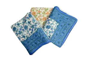 THROW KING Rajasthani Jaipuri Pure Organic Cotton Floral Printed Single Bed Jaipuri Razai/Rajai/Quilt/Blanket/Dohar (Set of 3)(Blue/Cream)