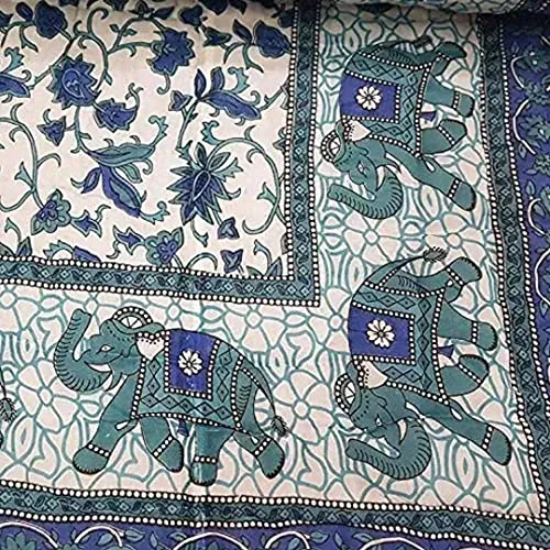 THROW KING Rajasthani Traditional Cotton and Jaipuri Elephant Printed Floral Design Reversible Quilts (Single Bed)