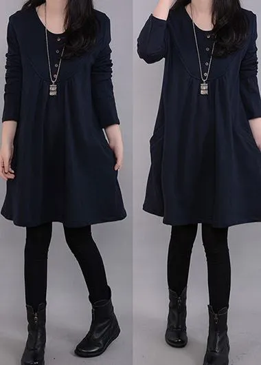 Trendy Embellished Pocket Long Sleeve Dress