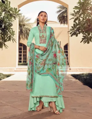 Unstitched Cotton Satin Suit Dress Material with Chiffon Dupatta