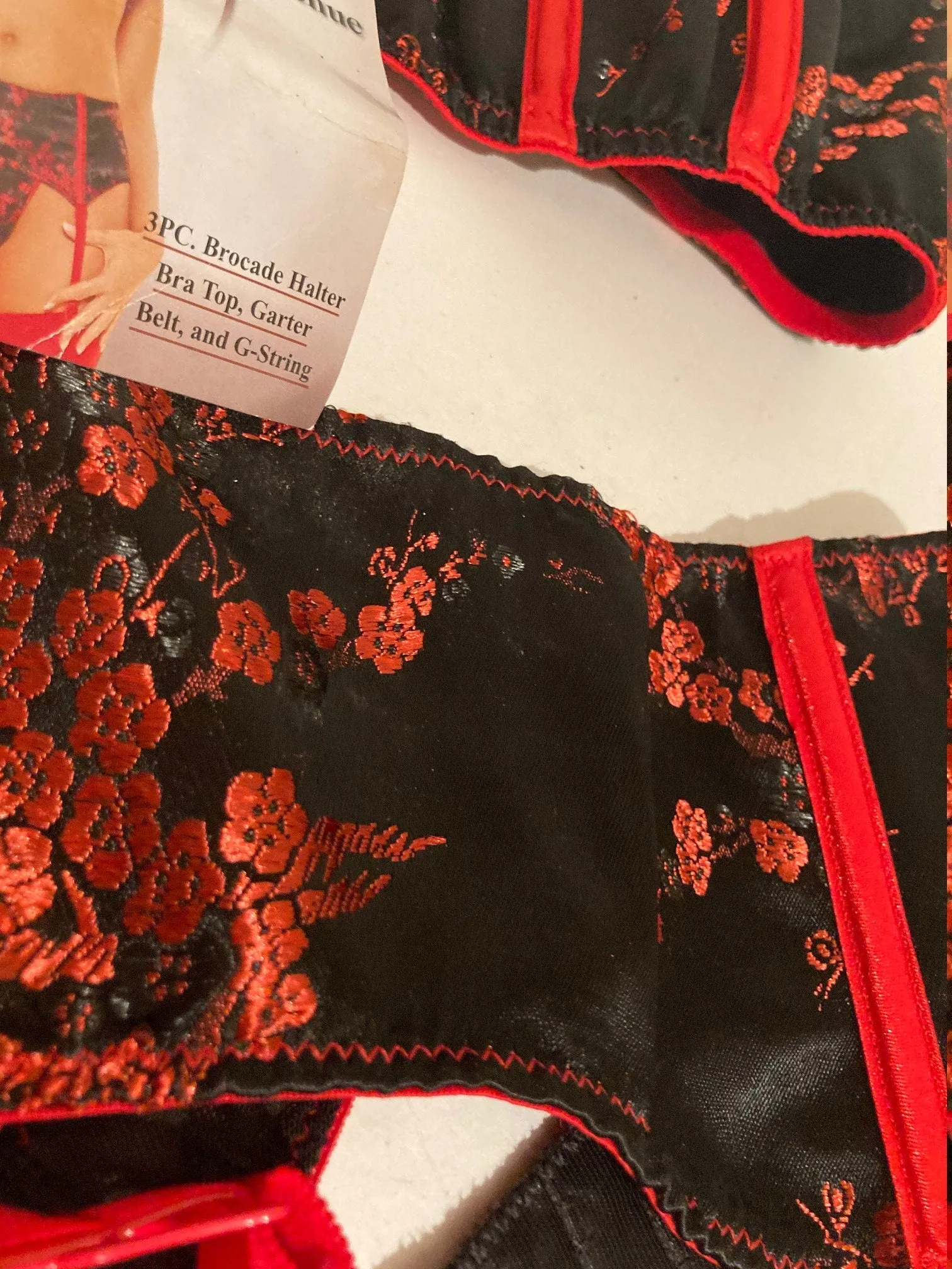 Vintage 90's Sexy 2 Piece Brocade Halter Top and Garter Belt, Leg Avenue, Size Medium, Very Stretchy, Very Sexy, Fashion, Bedroom Wear, Fun