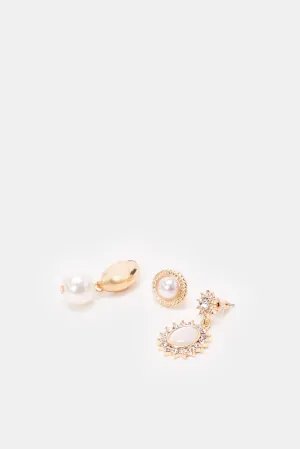 Women Gold Embellished Earrings (3 Piece)